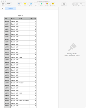 Homeschool Attendance Spreadsheet Report